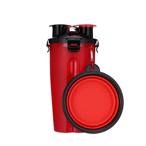 2-in-1 Hunde-Trinkflasche mit Näpfen