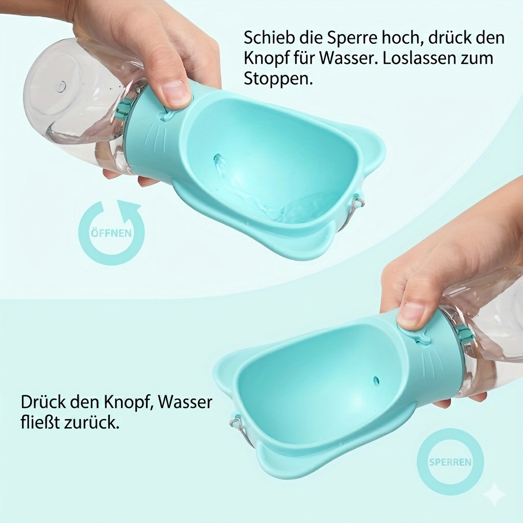 Wuff & Weg™ – Deine 2-in-1 Reiseflasche für glückliche Fellnasen