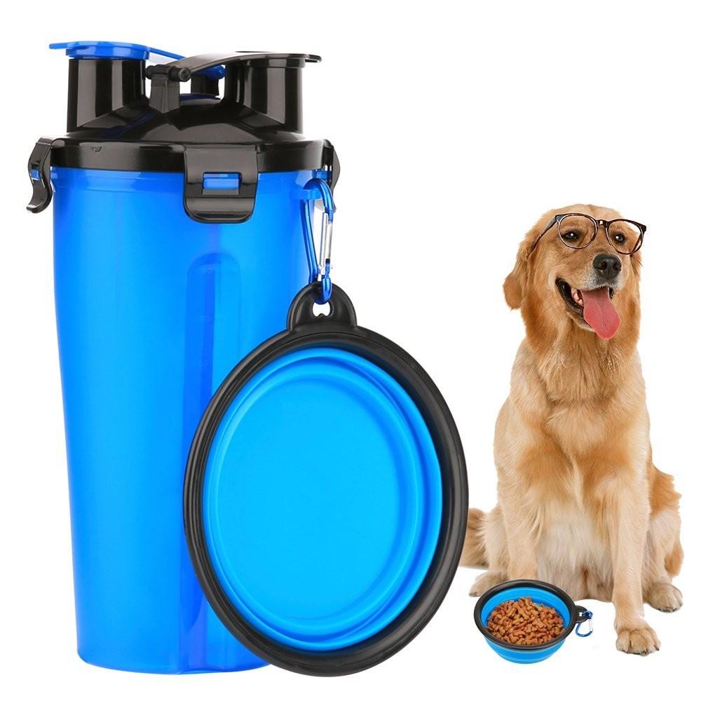 2-in-1 Hunde-Trinkflasche mit Näpfen